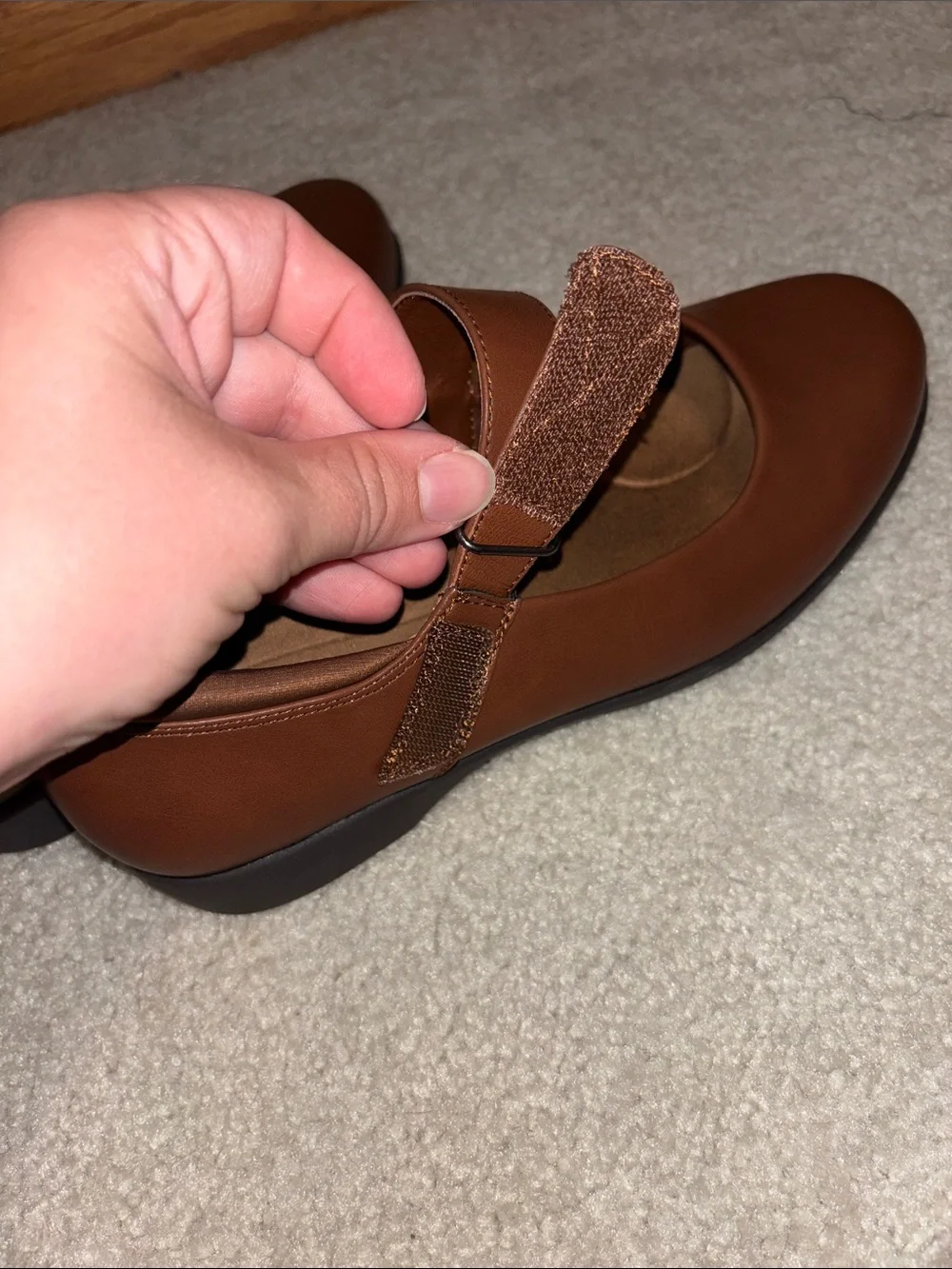 Dream Pairs Tan Mary Jane Flats with Adjustable Strap